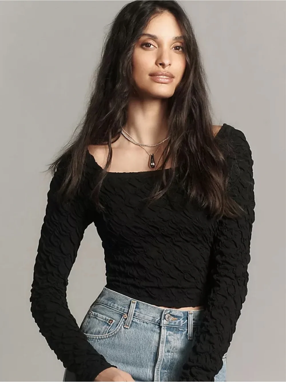 Anthropologie Maeve Long Sleeve Modern Popcorn Crop Top Size Small
